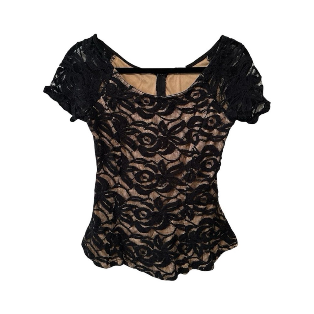 Black Whimsygoth Lace Floral Top